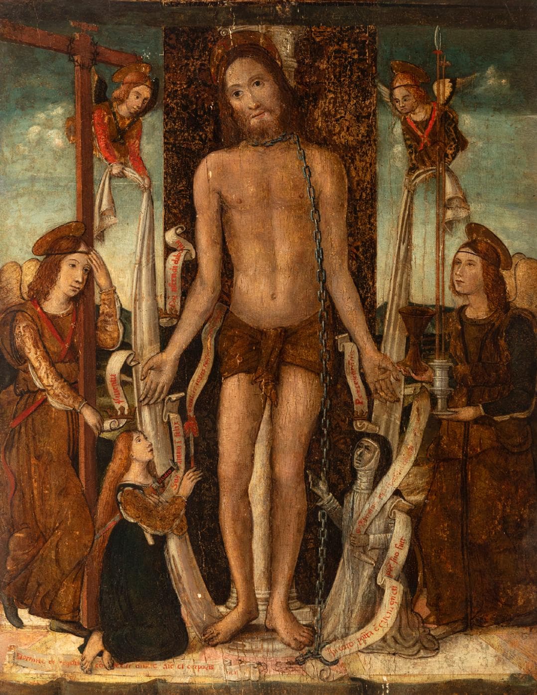 Christ attaché à la colonne avec les instruments de la Passion