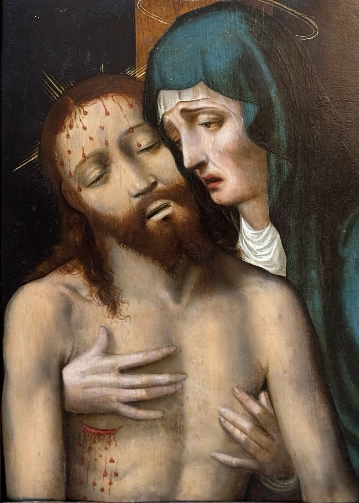 Scène de dévotion religieuse peinte